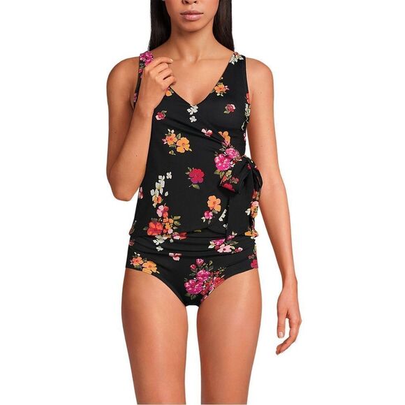 Land's End Plus Size side tie tankini top soft cup black meadow floral Various - Picture 4 of 6
